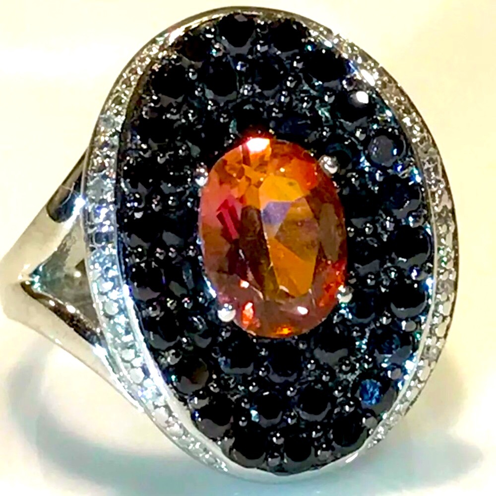 New Diamond/Black Spinel / Mystic Topaz Ring
